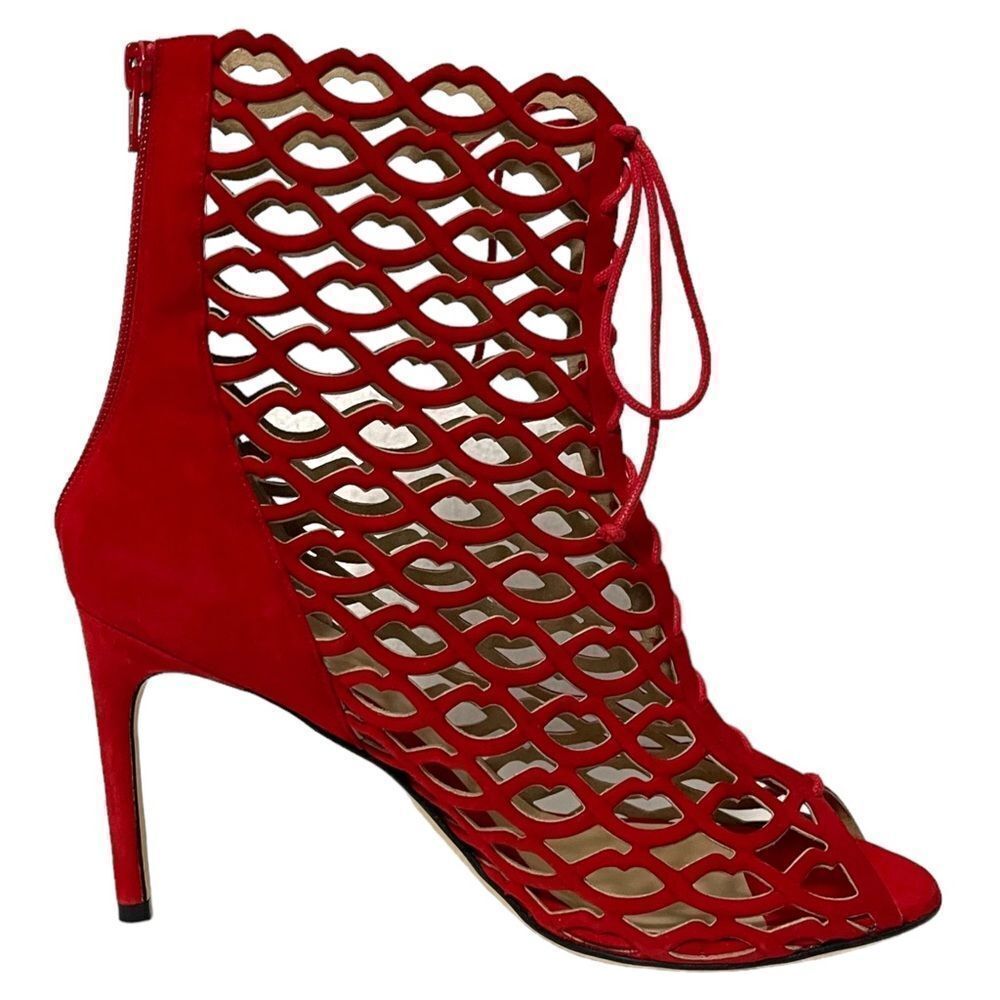 NIB GIANNICO Julia Caged XO Lips Cutout Suede Peeptoe Booties 40 - Picture 5 of 12
